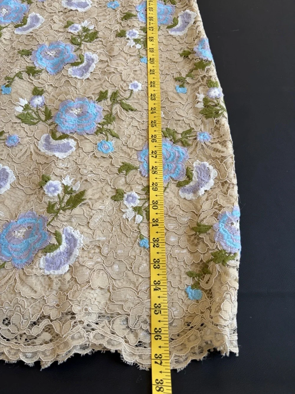 Calvin Klein Lace Sheath Midi Dress 8 Beige Blue Floral Embroidered Cocktail
